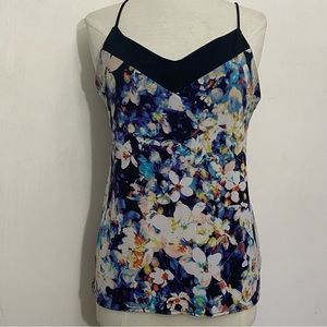 WORTHINGTON watercolor floral print with contrast trim tank camisole top M